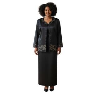 Giovanna Signature Skirt Set 26W Black Gold Embroidery Elegant Holiday Luxe Glam